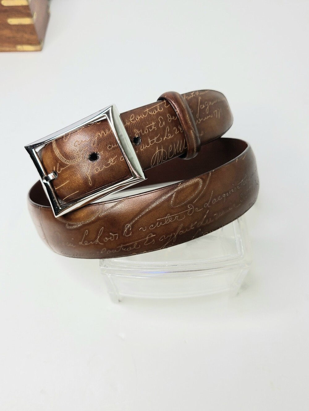 Berluti Venezia Calfskin Scritto Engravings Made In Italy Tobacco Bis Brown Belt